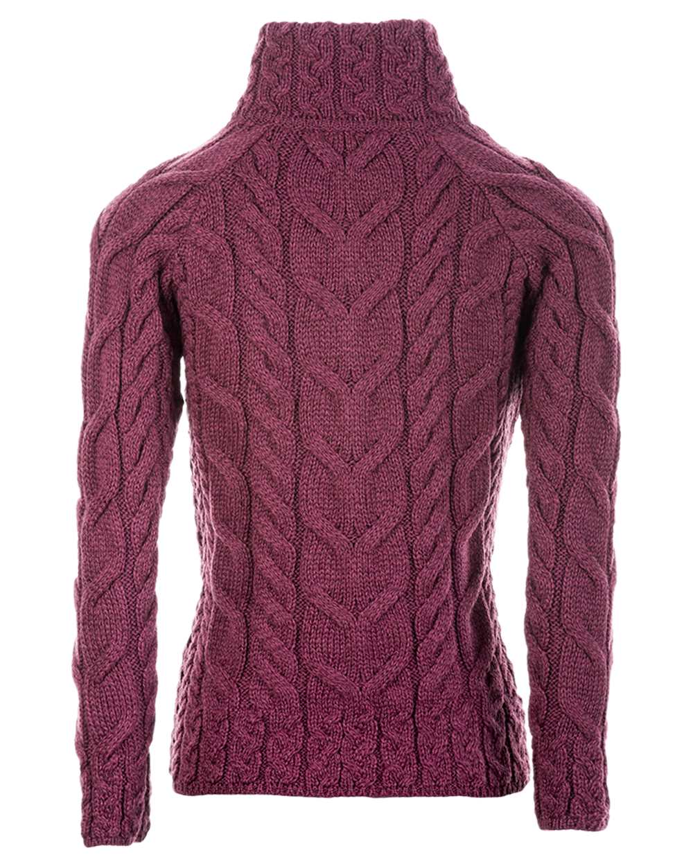 Jam Coloured Aran Merino Wool Full Zip Cardigan on white background