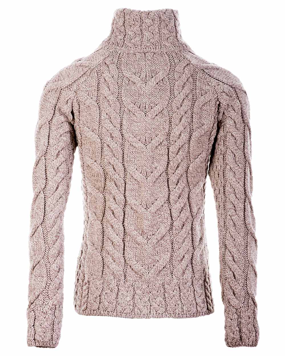 Toasted Oat Coloured Aran Merino Wool Full Zip Cardigan on white background