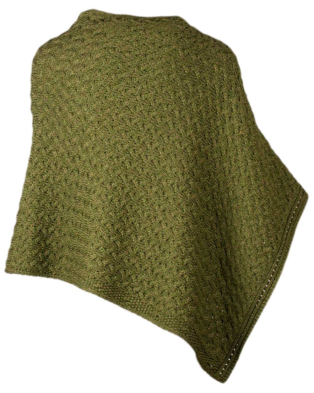 Sage Green Coloured Aran Merino Wool Knit Button Poncho on white background