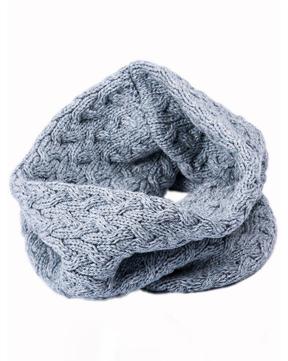Grey coloured Aran Merino Wool Snood on white background