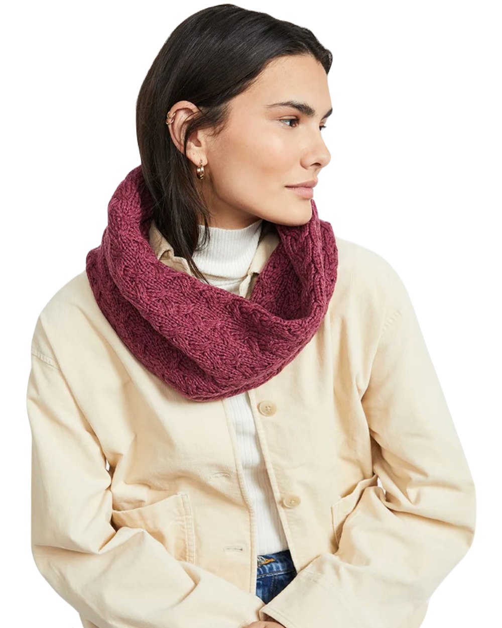 Jam coloured Aran Merino Wool Snood on white background
