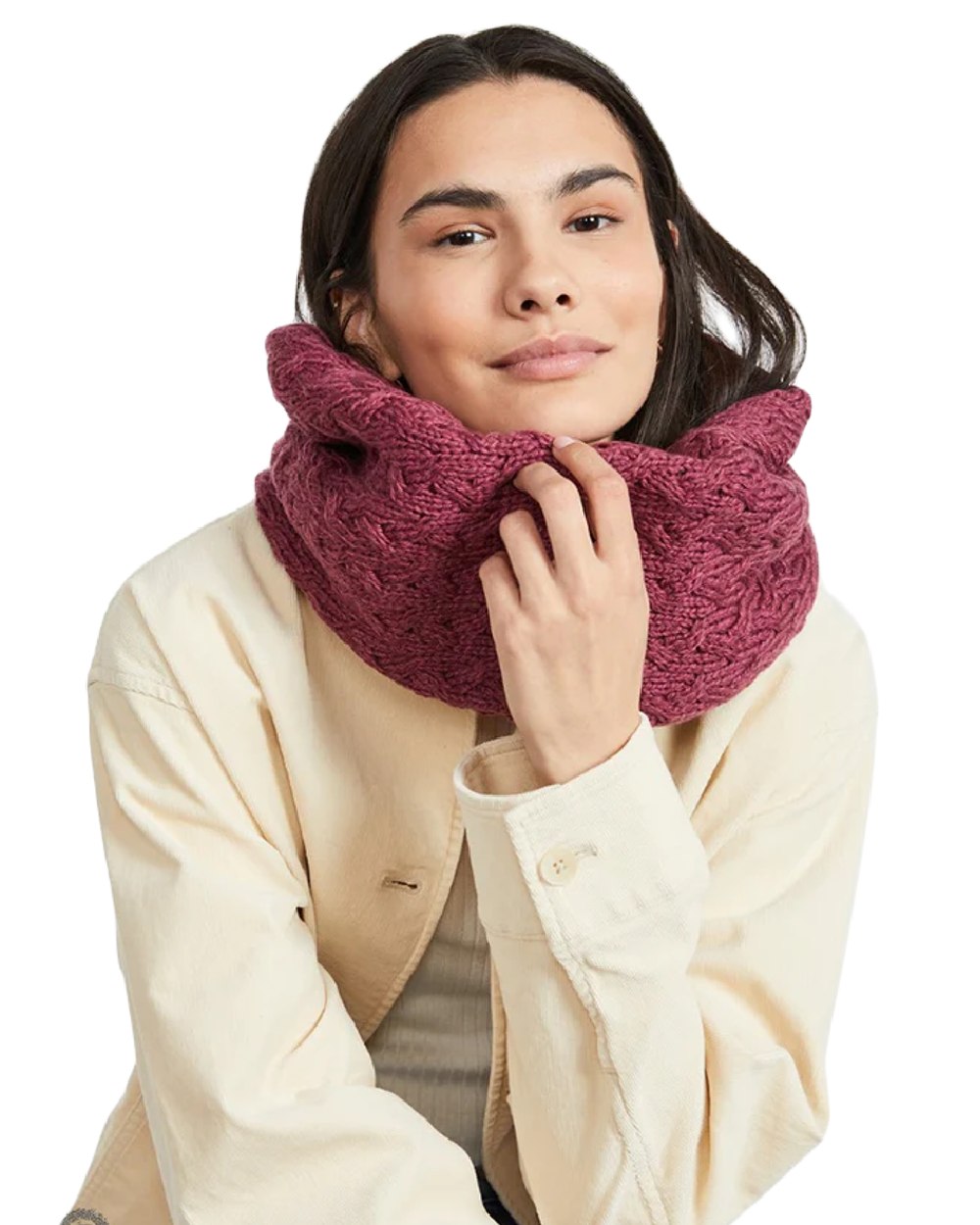 Jam coloured Aran Merino Wool Snood on white background
