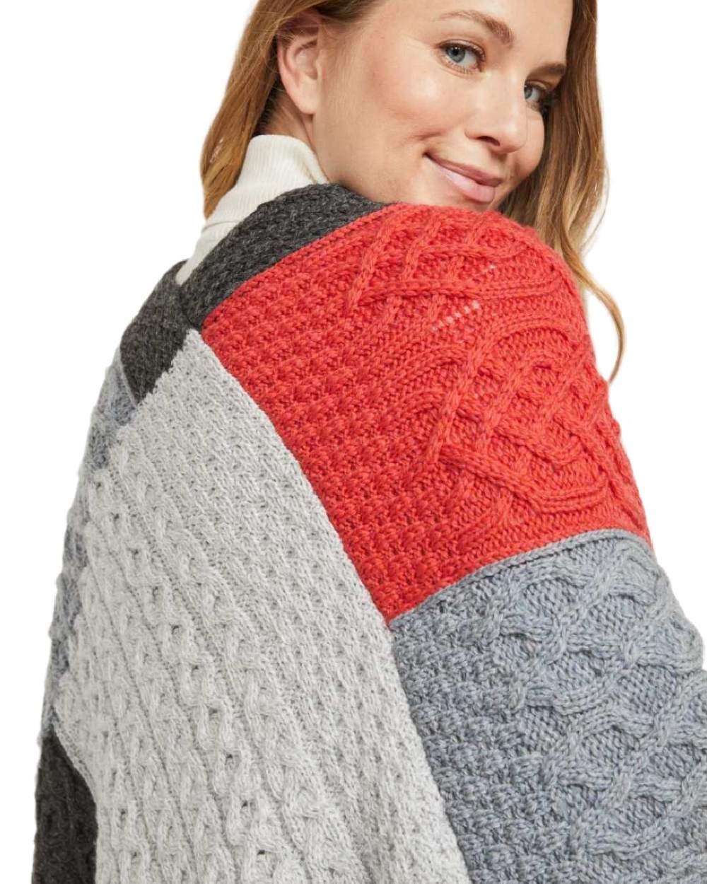 Dusk Coloured Aran Salthill Poncho on white background
