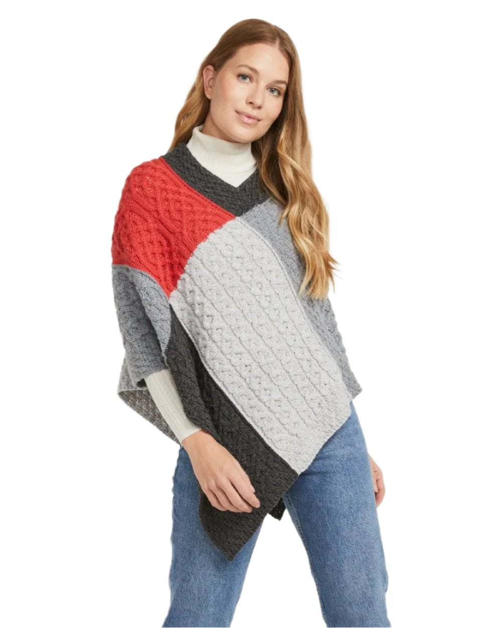 Dusk Coloured Aran Salthill Poncho on white background