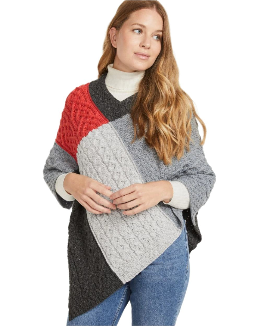 Dusk Coloured Aran Salthill Poncho on white background