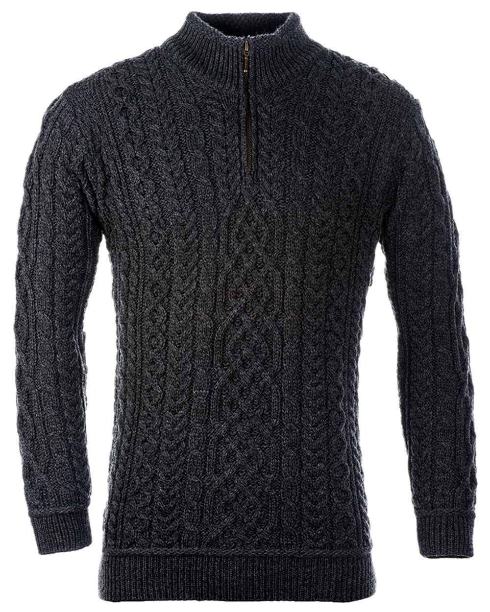 Slate Grey Coloured Aran Supersoft Merino 1/2 Zip Jumper on white background