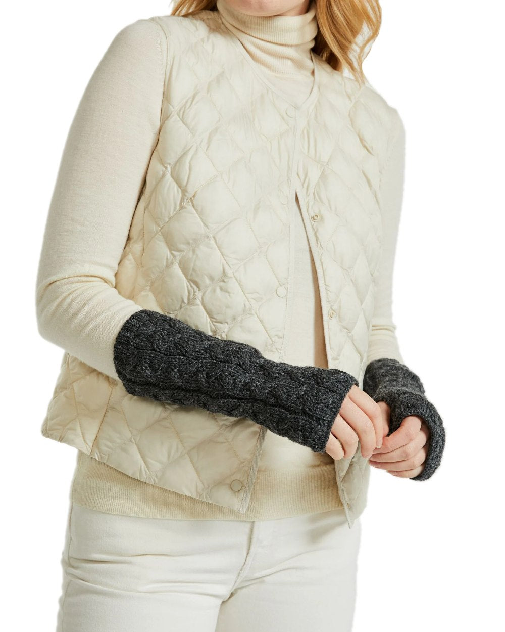 Slate Grey Coloured Aran Supersoft Merino Fingerless Gloves on white background