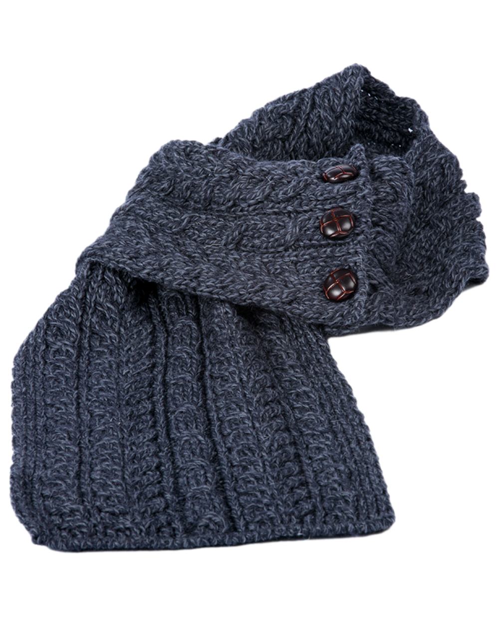 Charcoal Coloured Aran Womens Ballina Buttoned Loop Scarf on white background