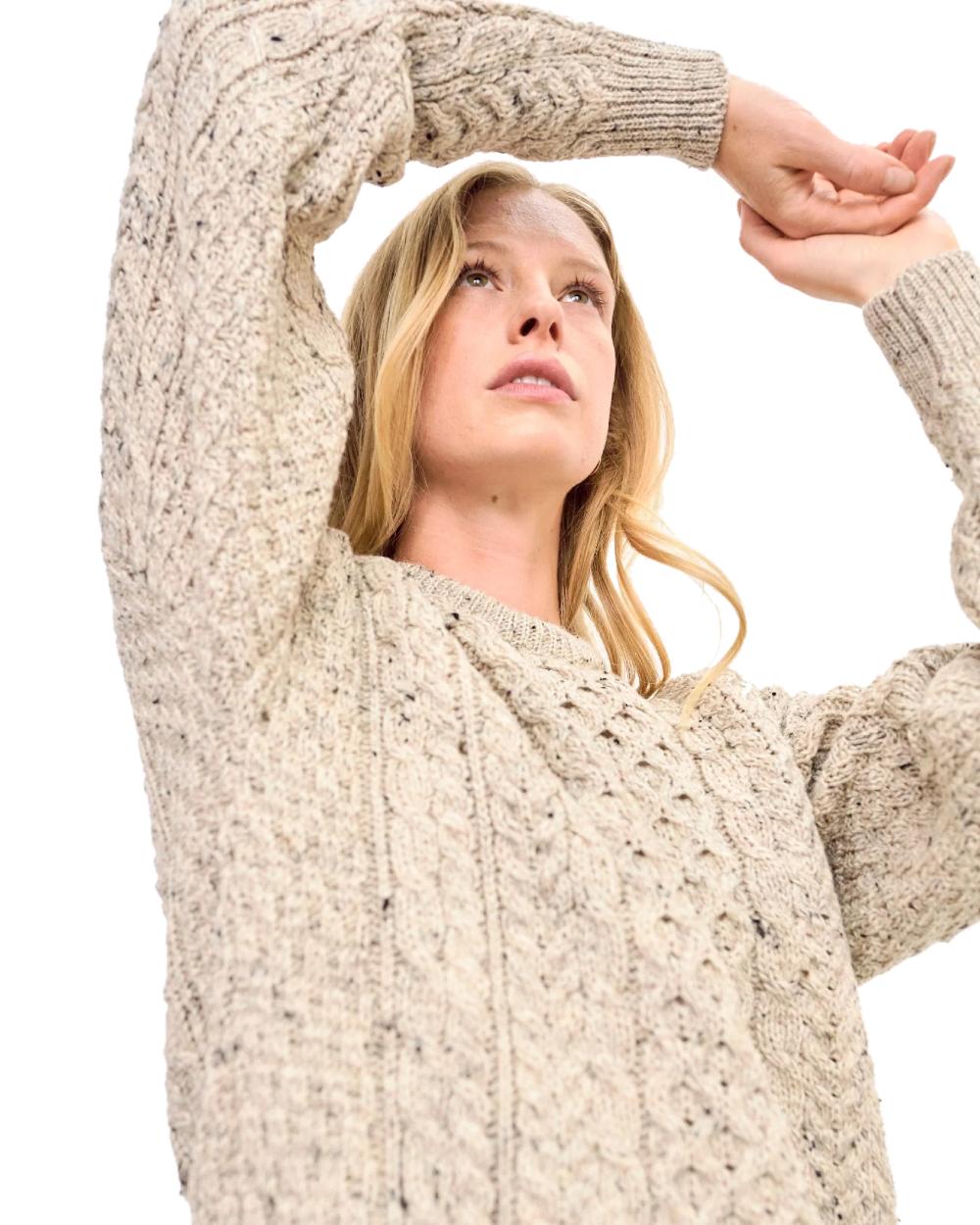 Flecked Oat coloured Aran Womens Inishbofin Traditional Sweater on white background