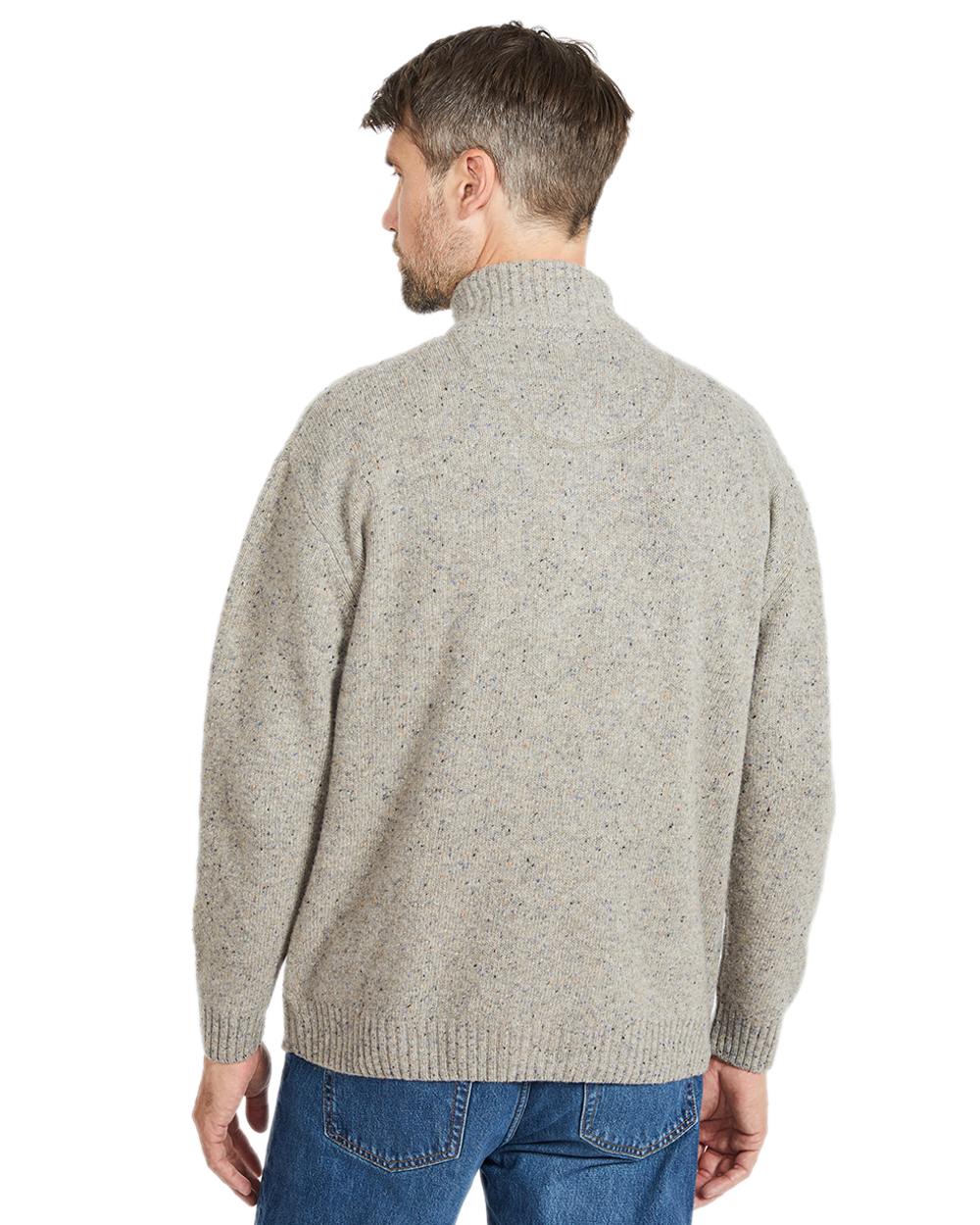 Beige Coloured Aran Wool Zip Neck Sweater on white background