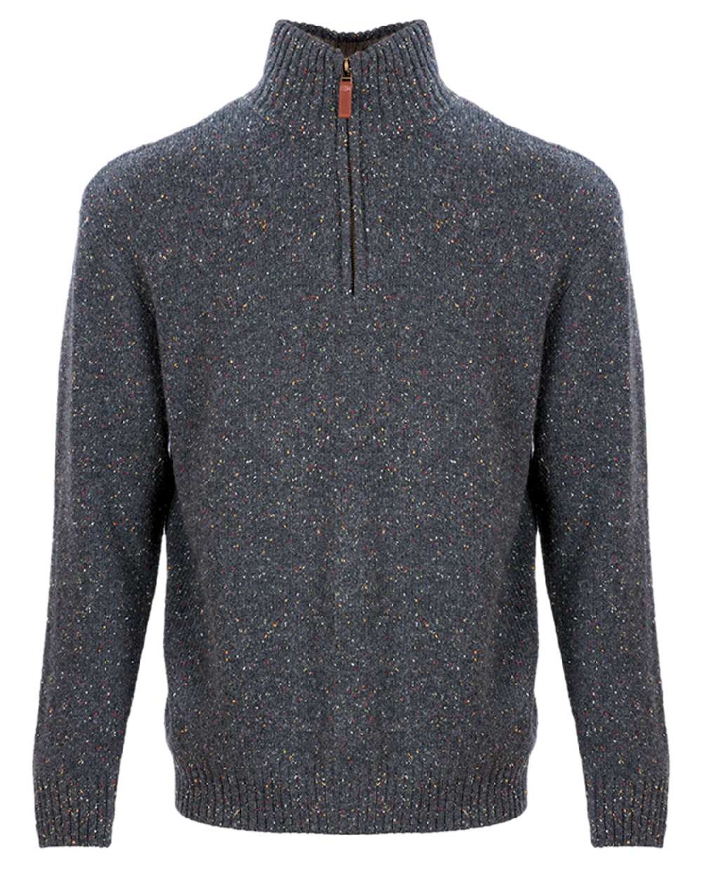 Black Coloured Aran Wool Zip Neck Sweater on white background