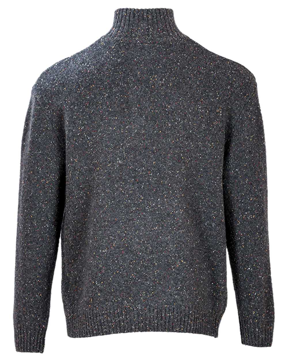 Black Coloured Aran Wool Zip Neck Sweater on white background
