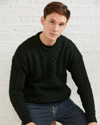 Aran Inisheer Traditional Sweater in Forest Green 