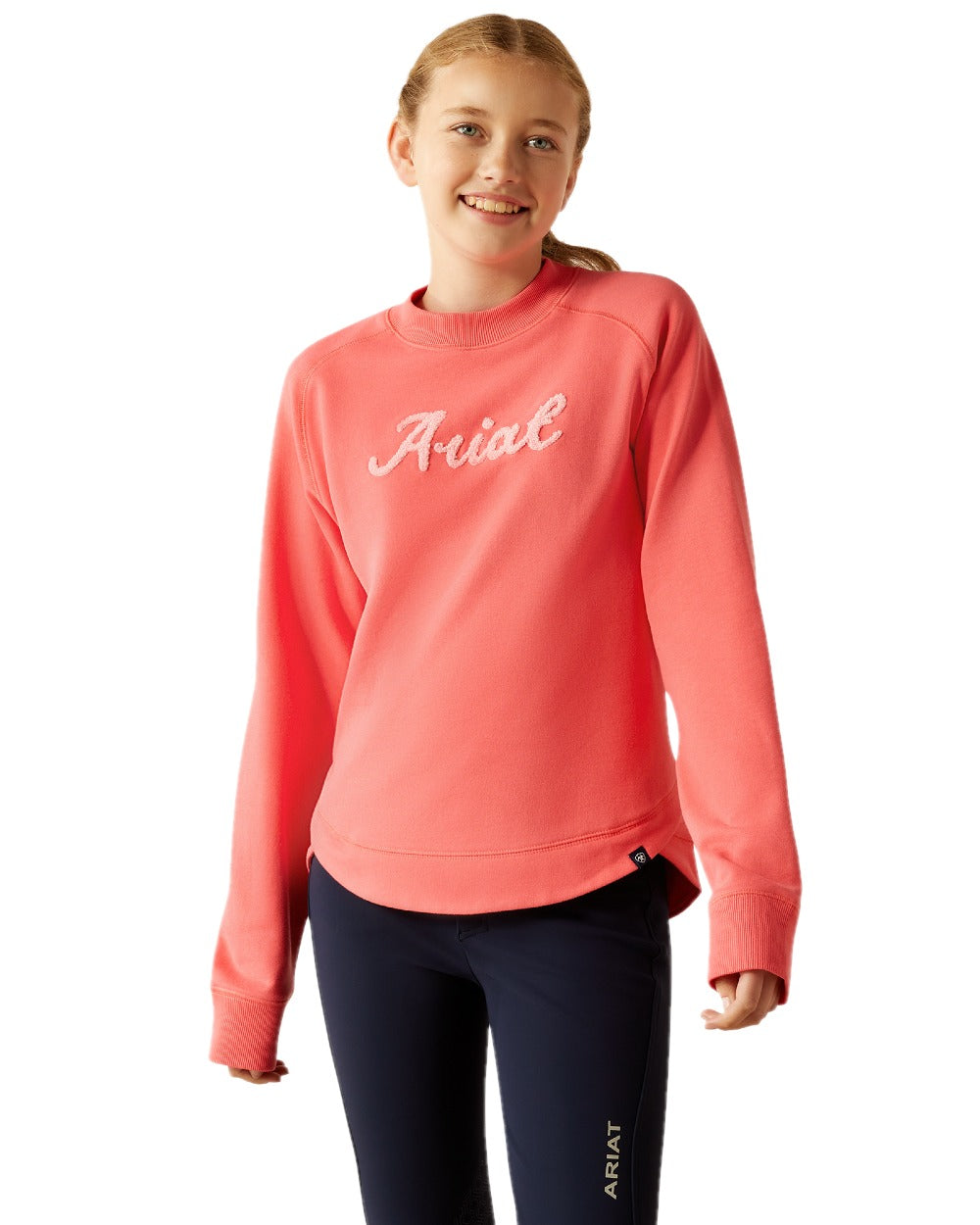 Coral Paradise coloured Ariat Childrens Benicia Sweatshirt on white background