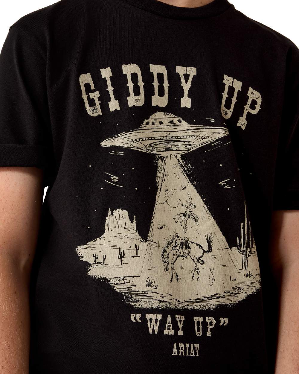 Black coloured Ariat Cowboy Way Up T-Shirt on white background