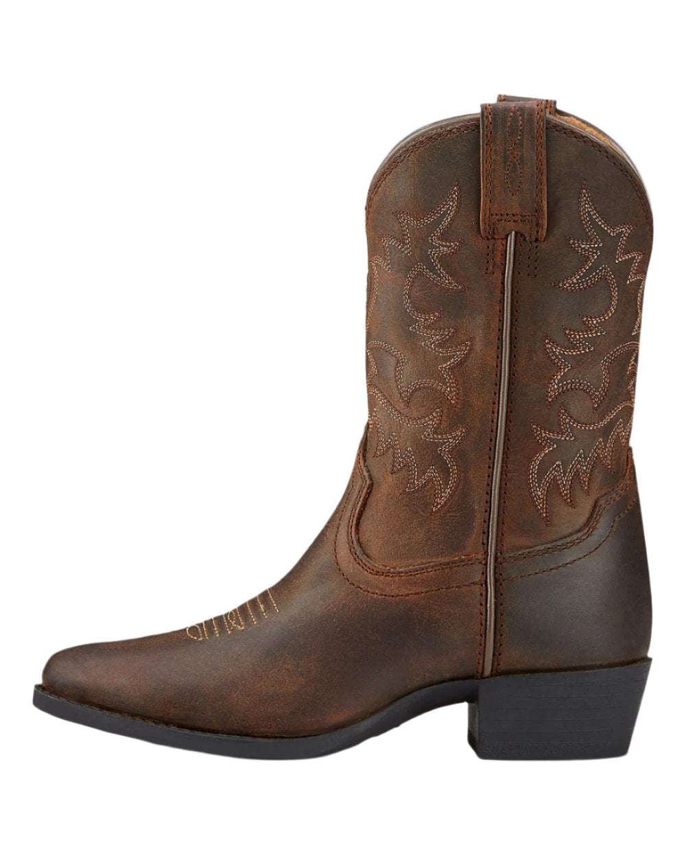 Distressed Brown Coloured Ariat Kids Heritage Western Boot on white background