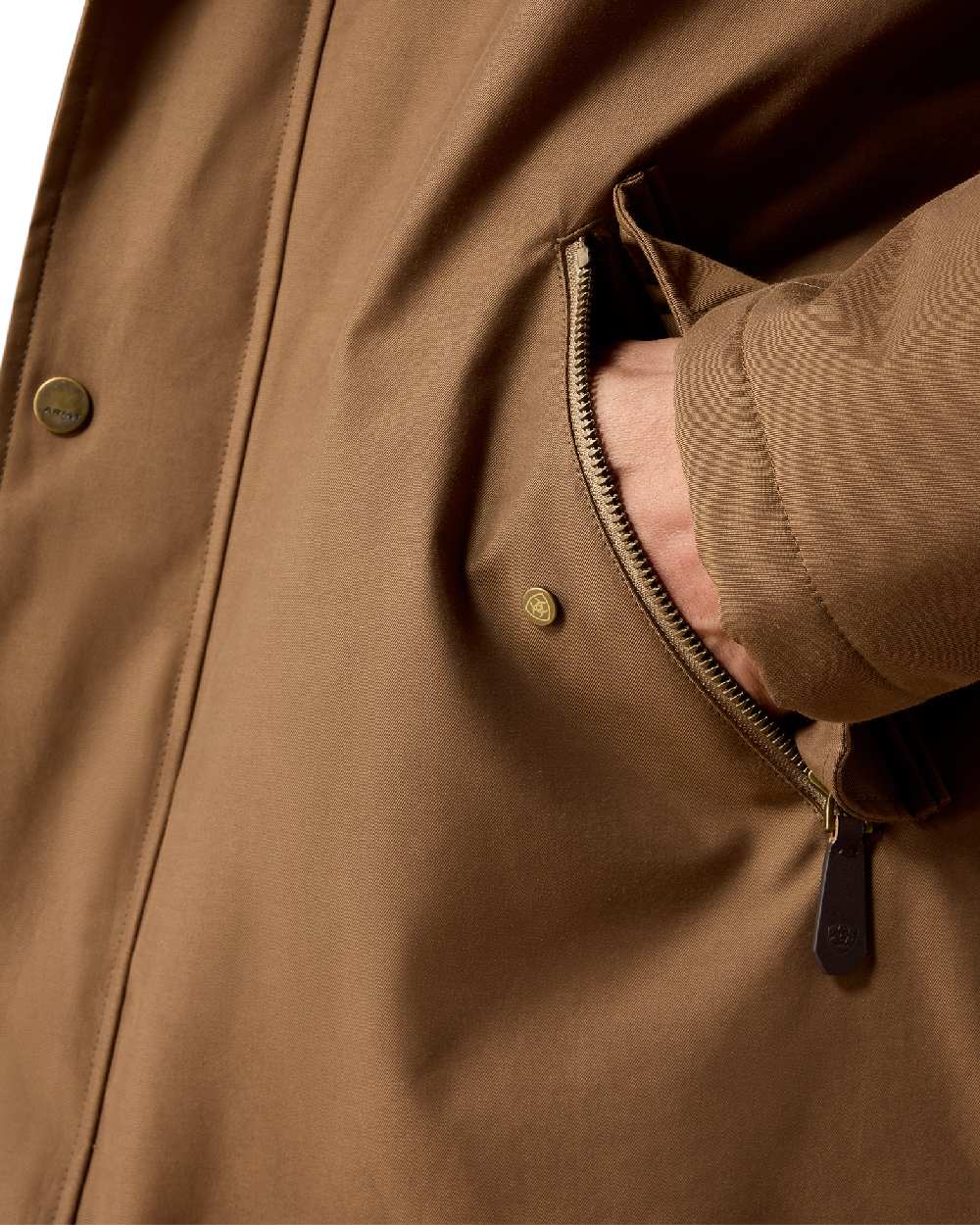 Malt coloured Ariat Mens Barrowmere Waterproof Insulated Parka on white background