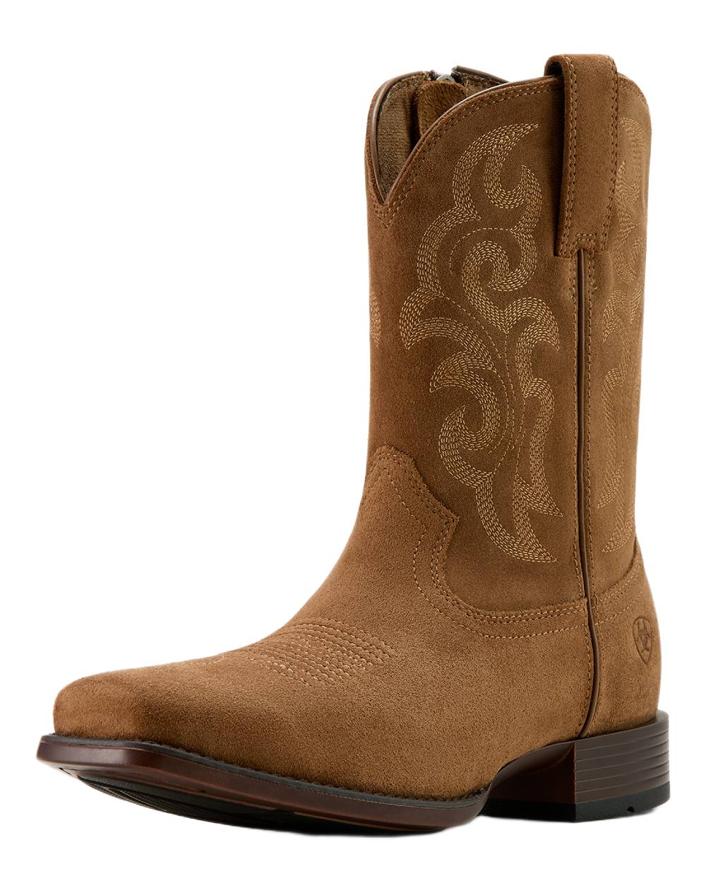 Chestnut Suede coloured Ariat Mens Bodie Square Toe Western Boots on white background