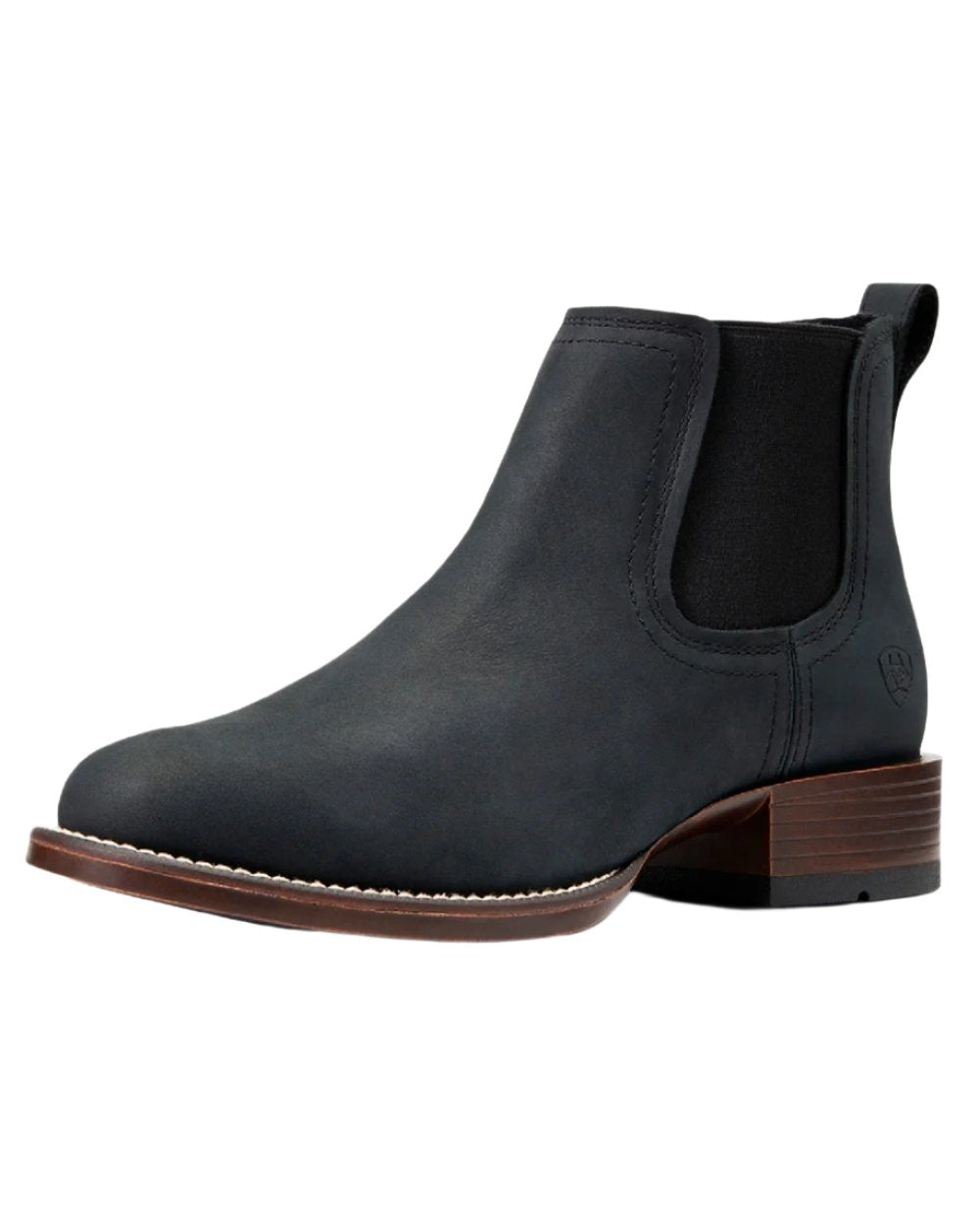 Den Black Coloured Ariat Mens Booker Ultra Round Toe Western Boot on wall background