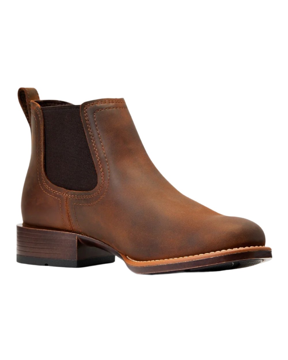 Distressed Brown Coloured Ariat Mens Booker Ultra Round Toe Western Boot on white background