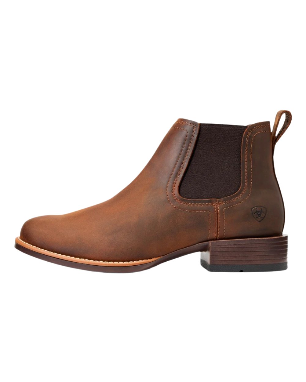 Distressed Brown Coloured Ariat Mens Booker Ultra Round Toe Western Boot on white background