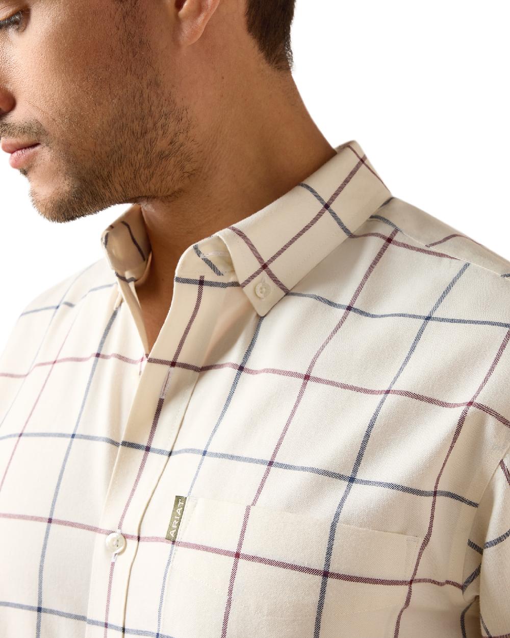 Antique White Plaid coloured Ariat Mens Clement Long Sleeve Shirt on white background