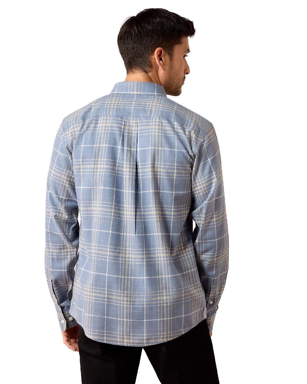 Soft Blue Plaid coloured Ariat Mens Clement Long Sleeve Shirt on white background