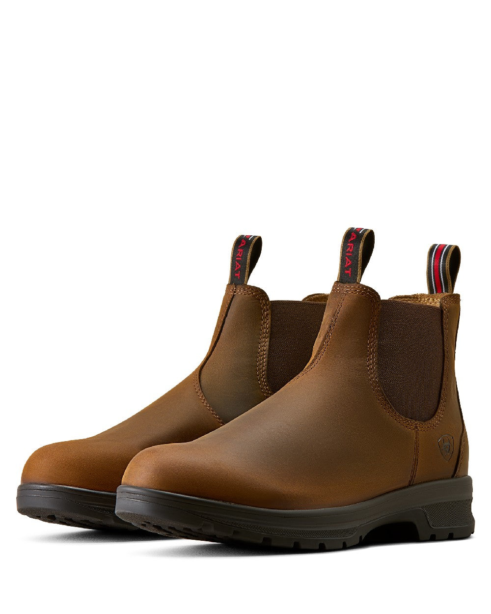 Distressed Copper coloured Ariat Mens Cooper Chelsea Boots on white background