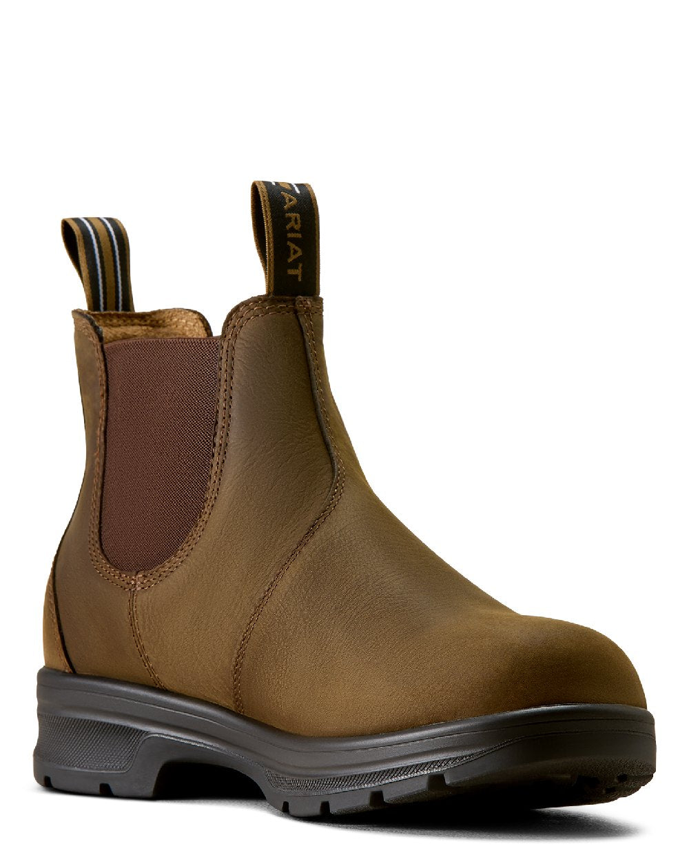 Distressed-Tan coloured Ariat Mens Cooper Chelsea Boots on white background