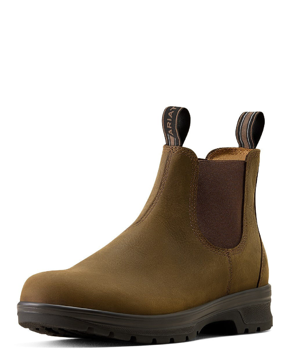 Distressed-Tan coloured Ariat Mens Cooper Chelsea Boots on white background