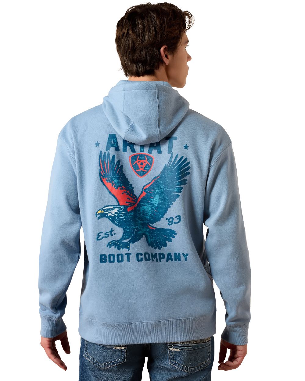 Light Denim coloured Ariat Mens Freedom Eagle Hoodie on white background