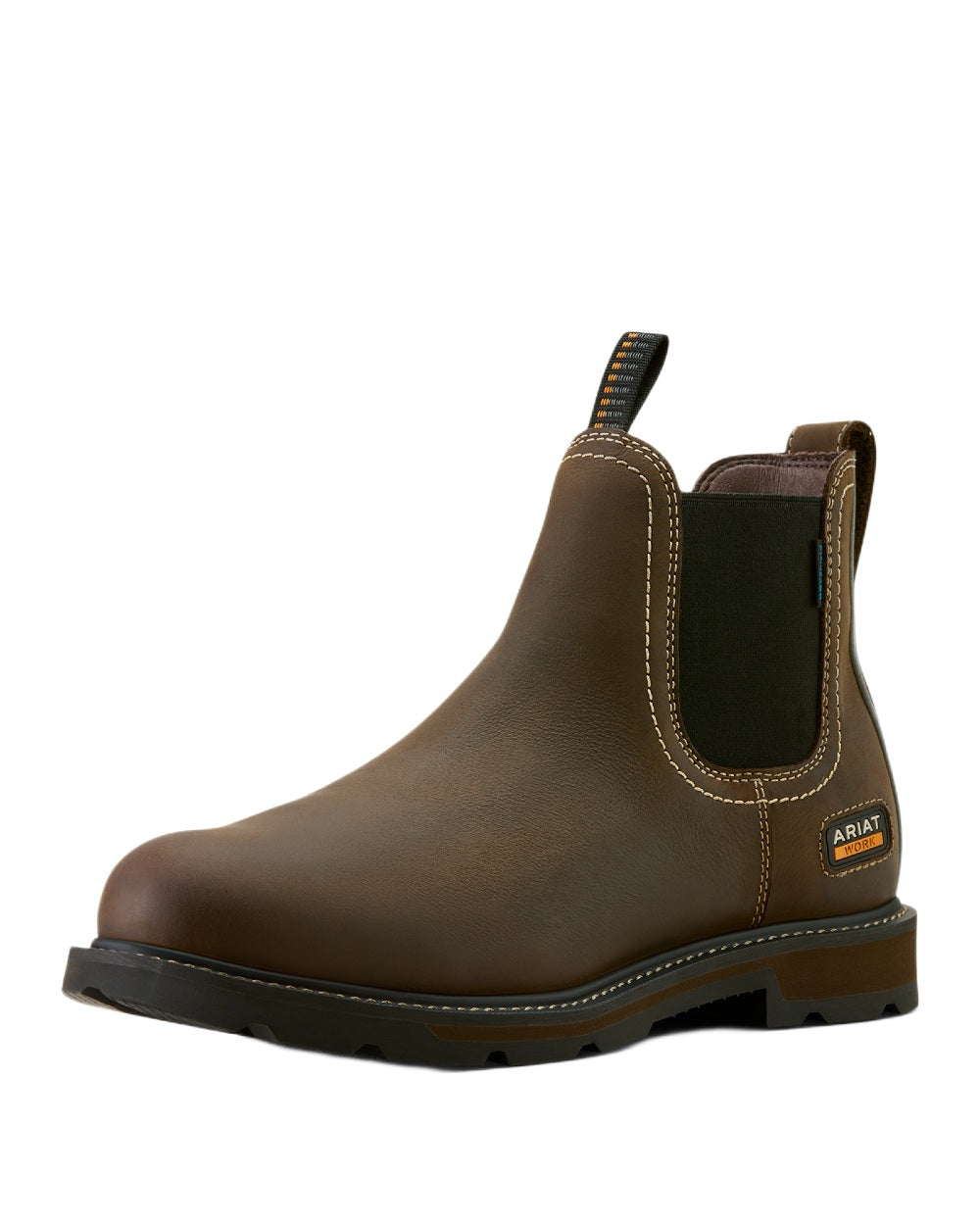 Dark Brown coloured Ariat Mens Groundbreaker Chelsea Waterproof Work Boots on white background