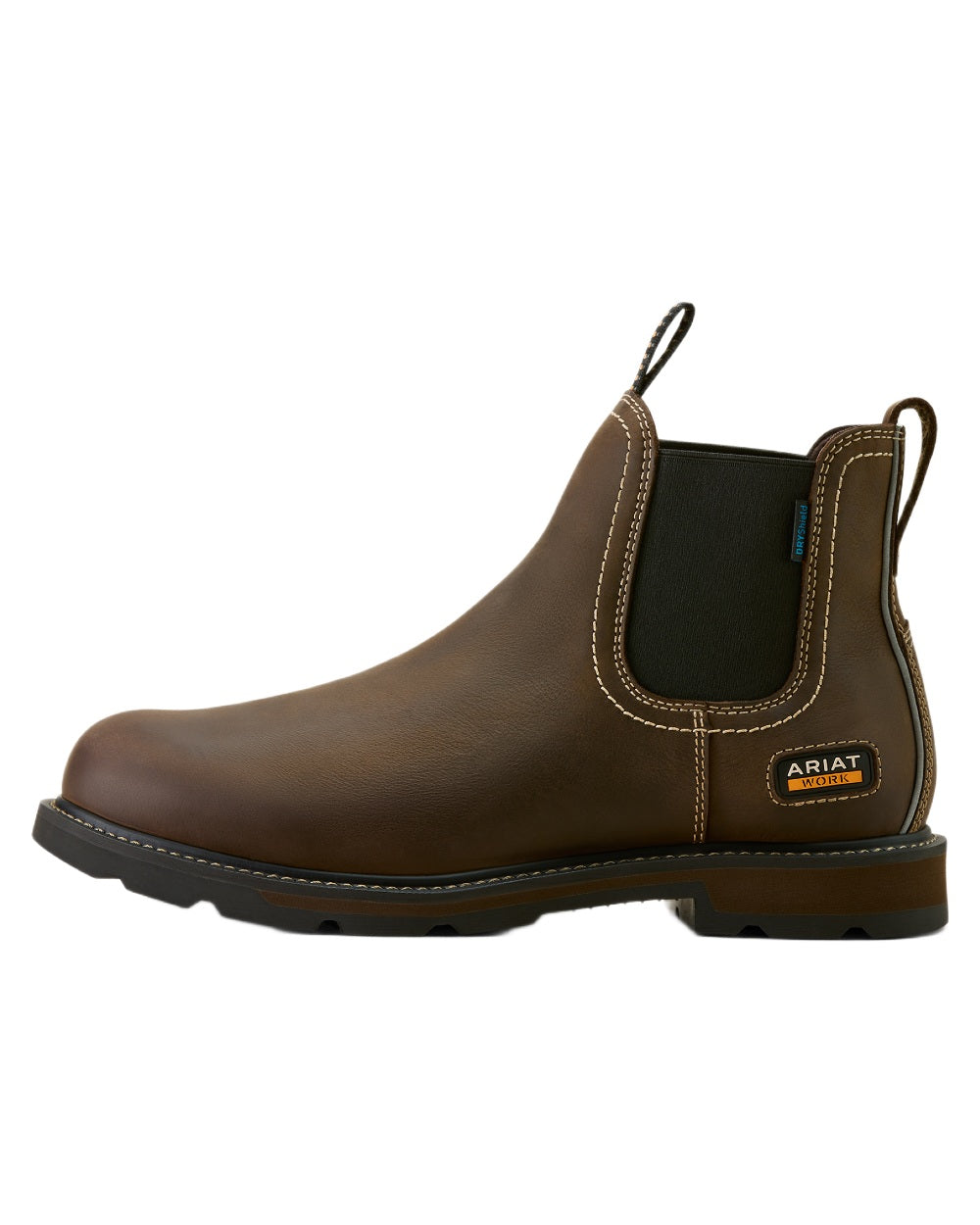 Dark Brown coloured Ariat Mens Groundbreaker Chelsea Waterproof Work Boots on white background