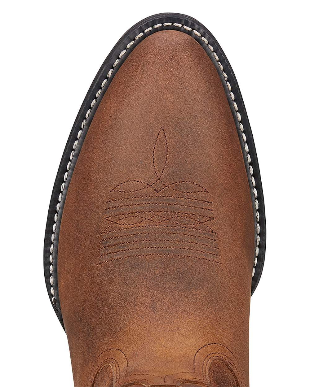 Distressed Brown Coloured Ariat Mens Heritage R Toe Western Boot on white background
