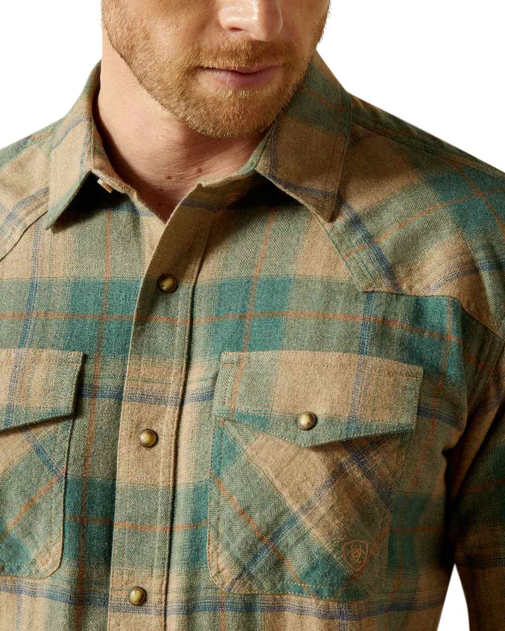 Deep Teal Coloured Ariat Mens Huxlee Retro Fit Shirt on white background