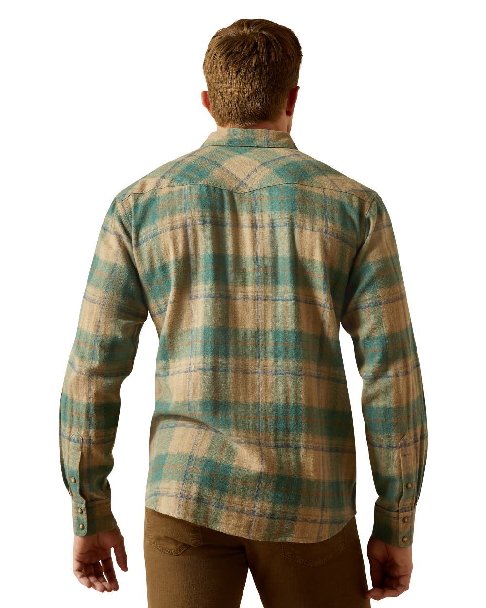 Deep Teal Coloured Ariat Mens Huxlee Retro Fit Shirt on white background