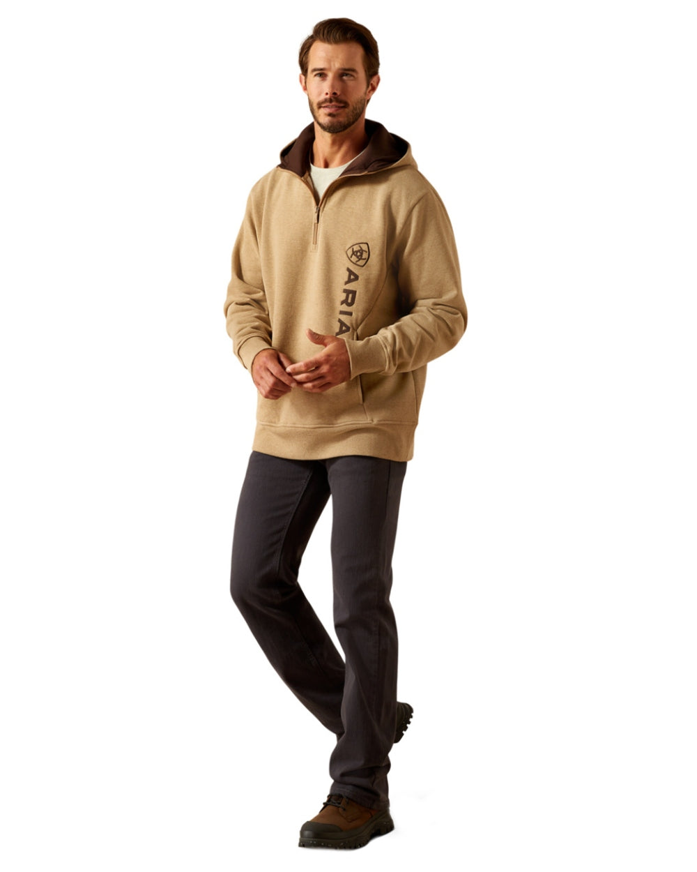 Tigers Eye Heather Coloured Ariat Mens Rabere 2.0 Hoodie on white background