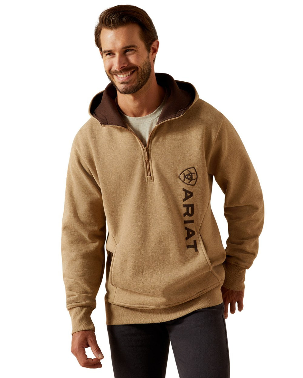 Tigers Eye Heather Coloured Ariat Mens Rabere 2.0 Hoodie on white background