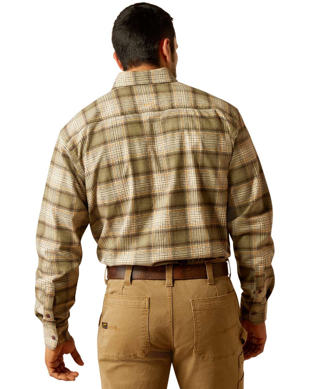 Deep Lichen coloured Ariat Mens Rebar Flannel Durastretch Long Sleeves Work Shirt on white background