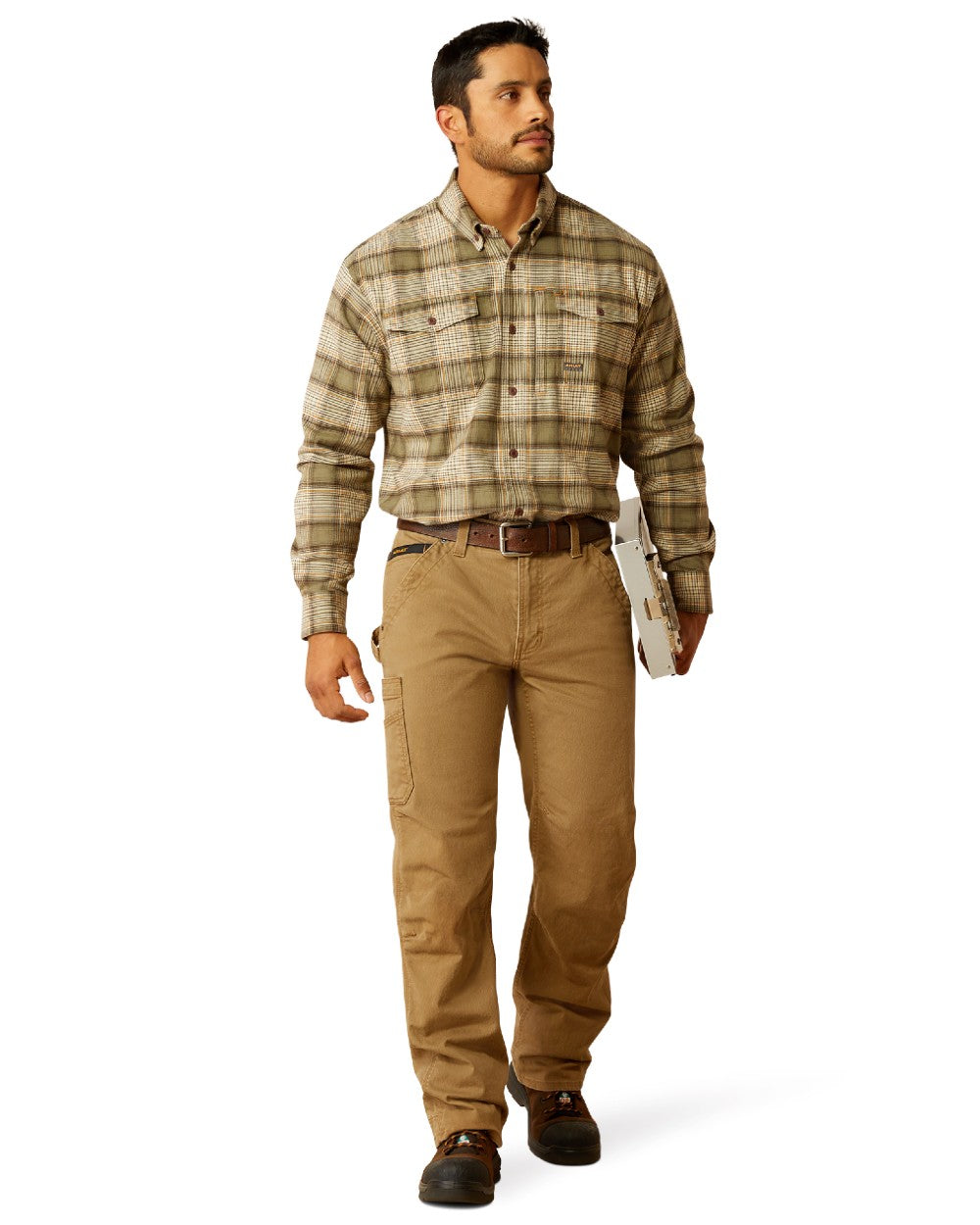 Deep Lichen coloured Ariat Mens Rebar Flannel Durastretch Long Sleeves Work Shirt on white background