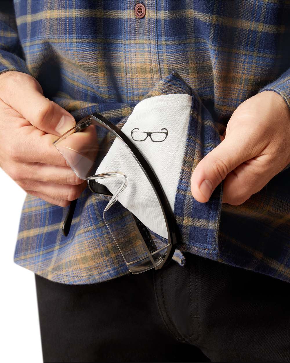 Navy Khaki coloured Ariat Mens Rebar Flannel Durastretch Long Sleeves Work Shirt on white background