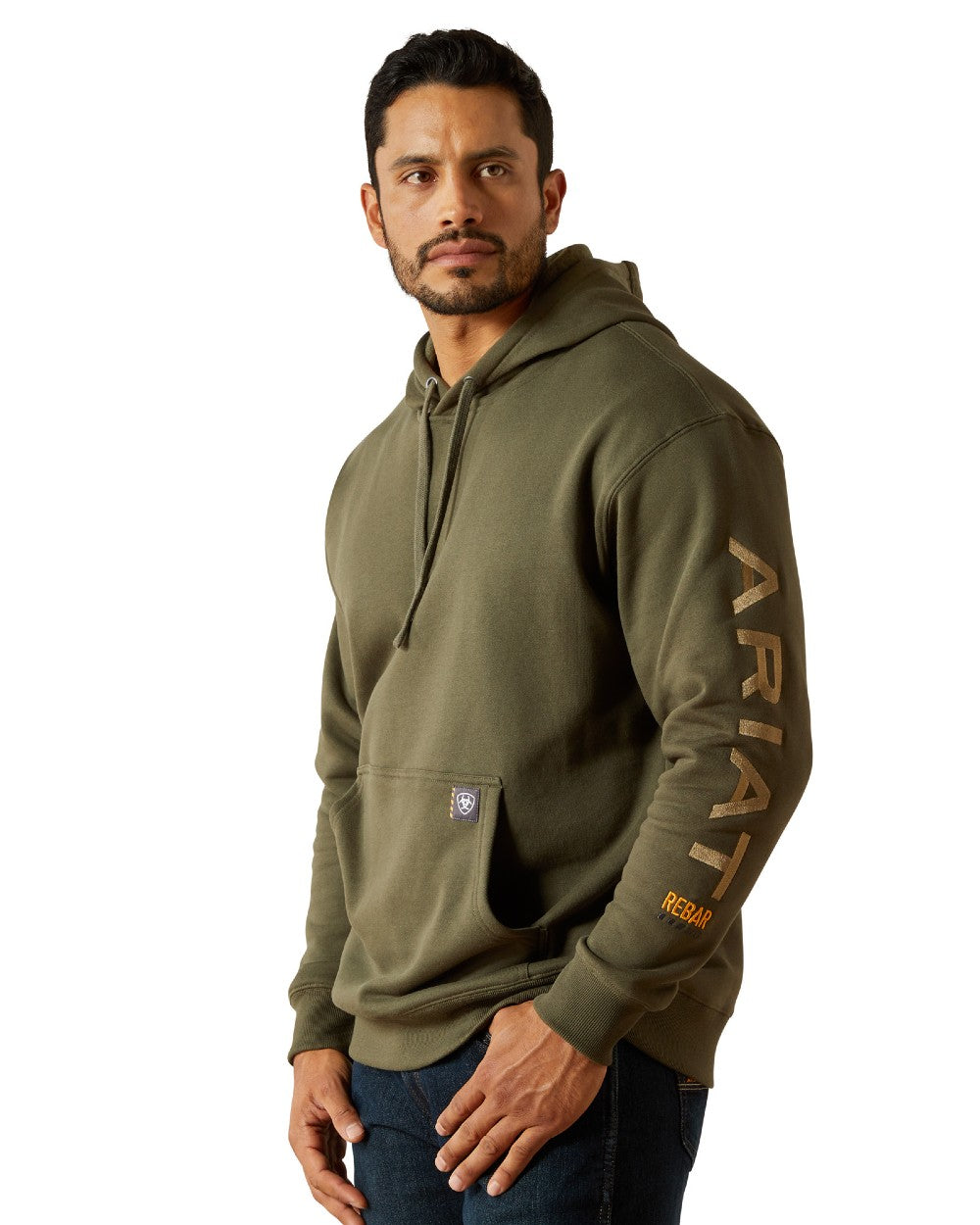 Grape Leaf Dried Herb coloured Ariat Mens Rebar Graphic Hoodie Clearance on white background