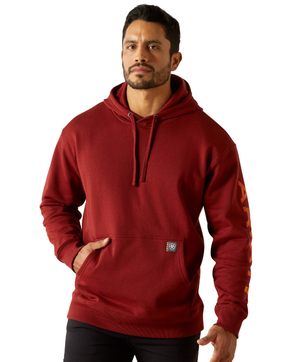 Russet Brown Potters Clay Coloured Ariat Mens Rebar Graphic Hoodie on white background