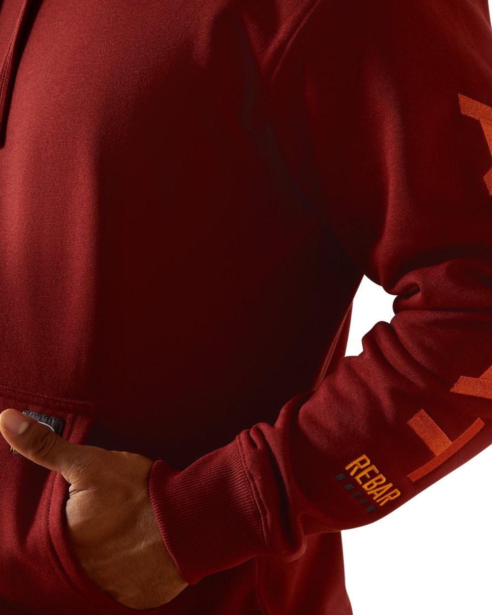 Russet Brown Potters Clay Coloured Ariat Mens Rebar Graphic Hoodie on white background