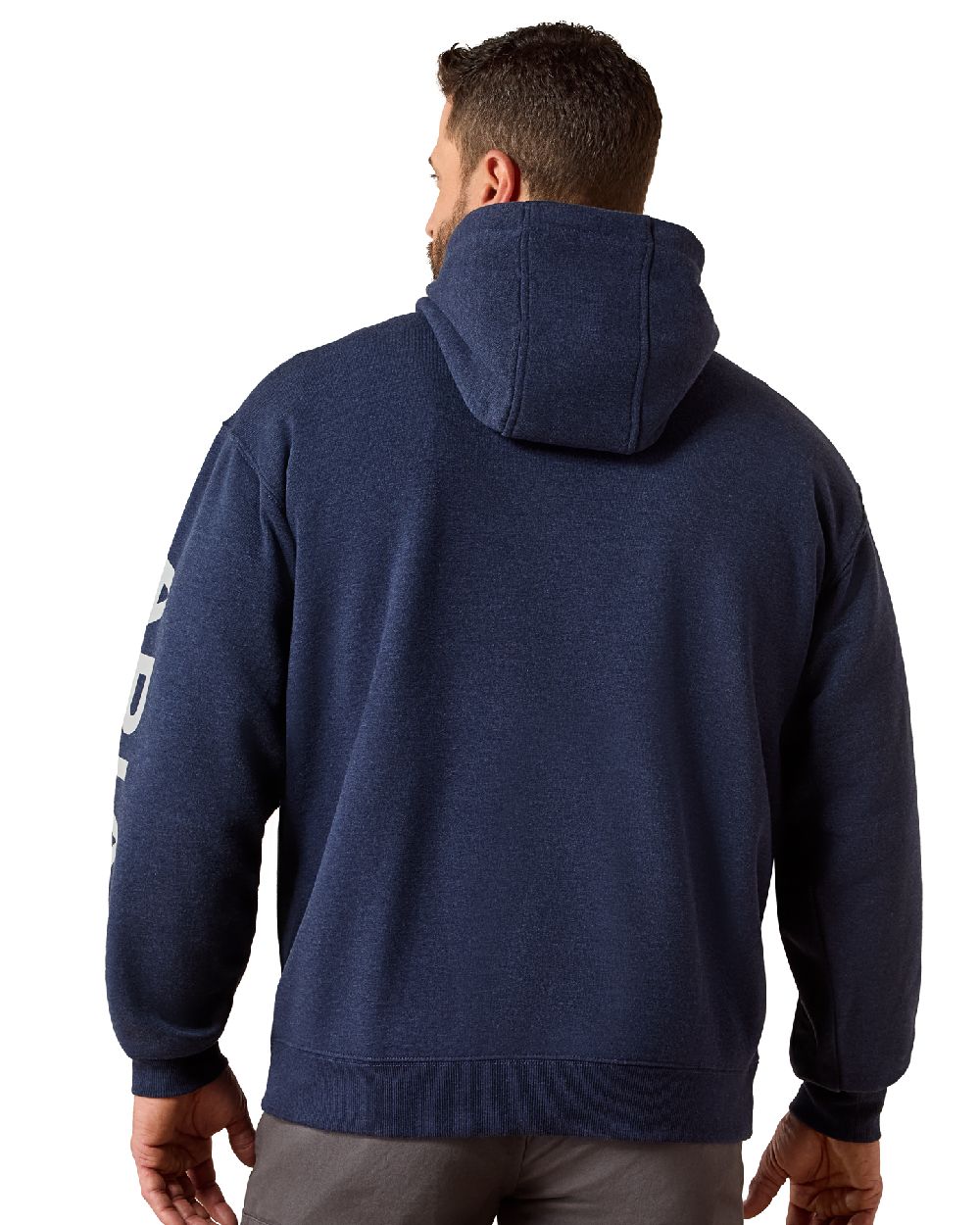 Navy Heather Alloy coloured Ariat Mens Rebar Lightweight Logo Hoodie on white background