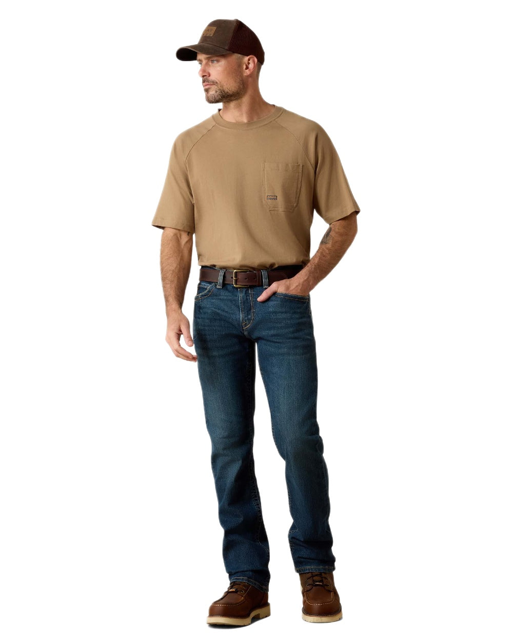 Bodie coloured Ariat Mens Rebar M7 Slim DuraStretch Edge Stackable Straight Jeans on white background