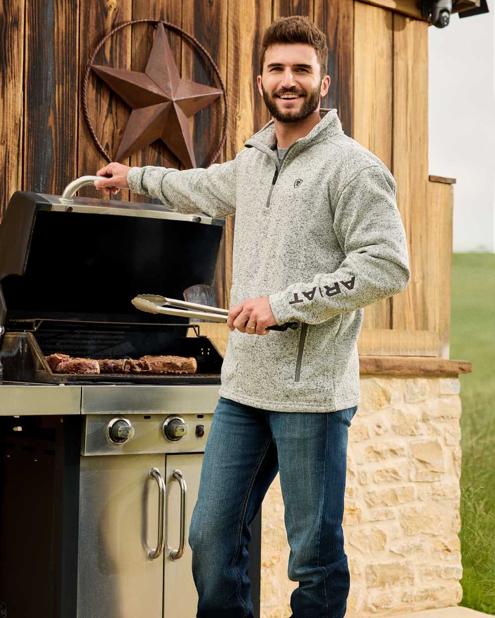 Fremont Coloured Ariat Mens Rocker Stretch Legacy Stackable Straight Leg Jeans on outdoor background