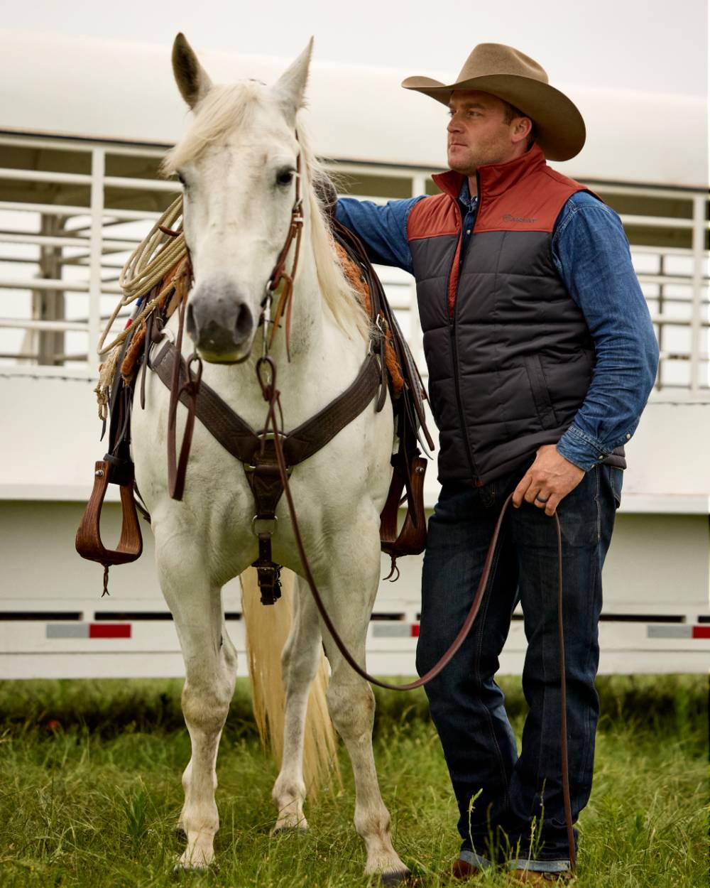 Fremont Coloured Ariat Mens Rocker Stretch Legacy Stackable Straight Leg Jeans on outdoor background