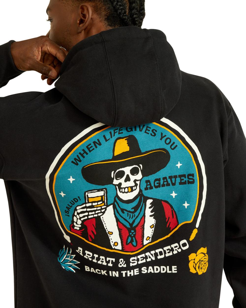 Black Coloured Ariat Mens Sendero When Live Gives You Agaves Hoodie on white background