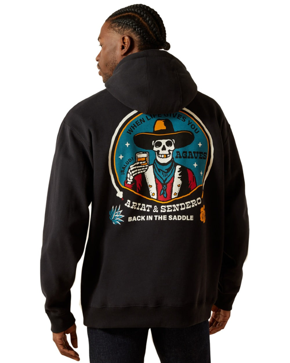 Black Coloured Ariat Mens Sendero When Live Gives You Agaves Hoodie on white background